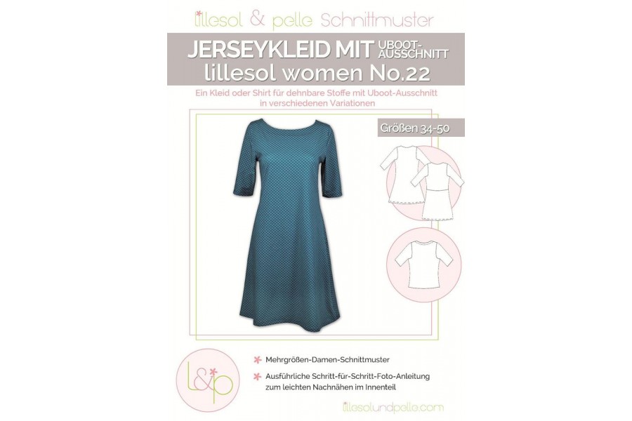 Papierschnittmuster lillesol women No.22 Jerseykleid mit U-Boot-Ausschnitt Gr. 34 - 50